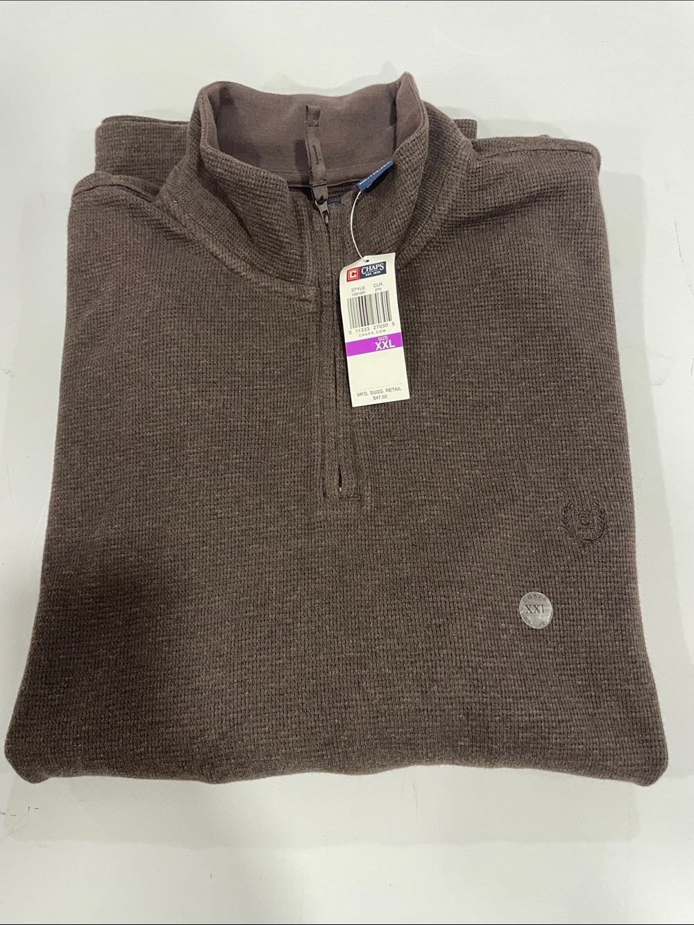 Men’s Chaps knit quarter zip brown new with tags XXL